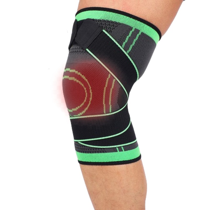 Genunchiera medicala, Compresie Respirabila, Suport menisc, cu mansoane elastice, Negru/Verde