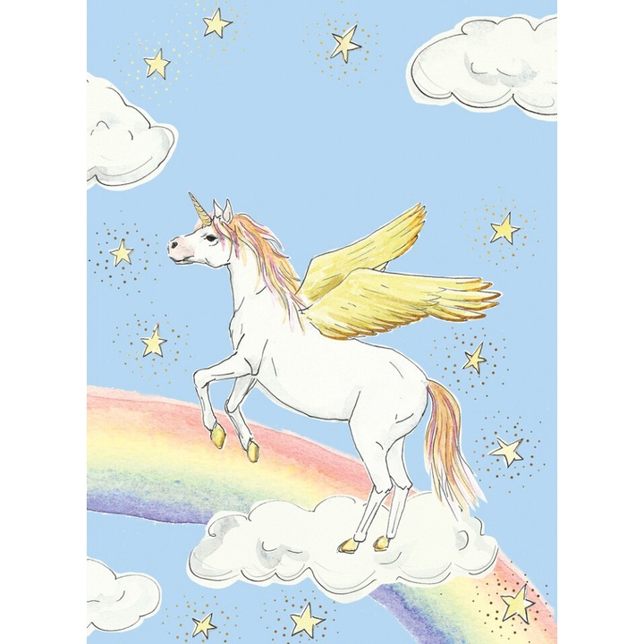 Carte postala, cu unicorn, multicolor 13x18cm, cu plic color