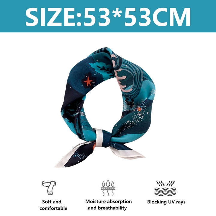 Esarfa mica patrata din matase de dud, BGHYHYHI, 53x53cm, multicolor, pentru par si gat