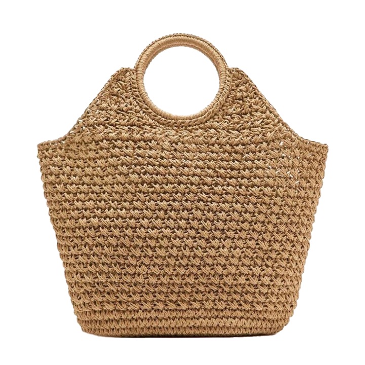 Szalma strandtáska, Jormftte, nagy kapacitású, barna színű, 20x40x35cm