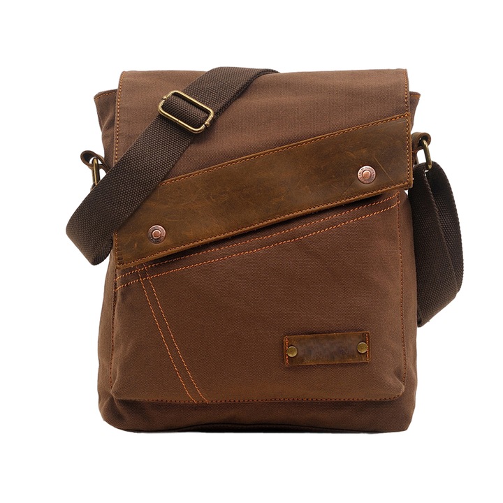 Uniszex crossbody táska, QttvbTna, természetes bőr, 25 x 30 cm, barna