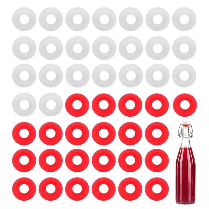 70 db szilikon tömítés készlet flip-top palackokhoz, AMRINUGL, piros/fehér, 2,2x0,7 cm
