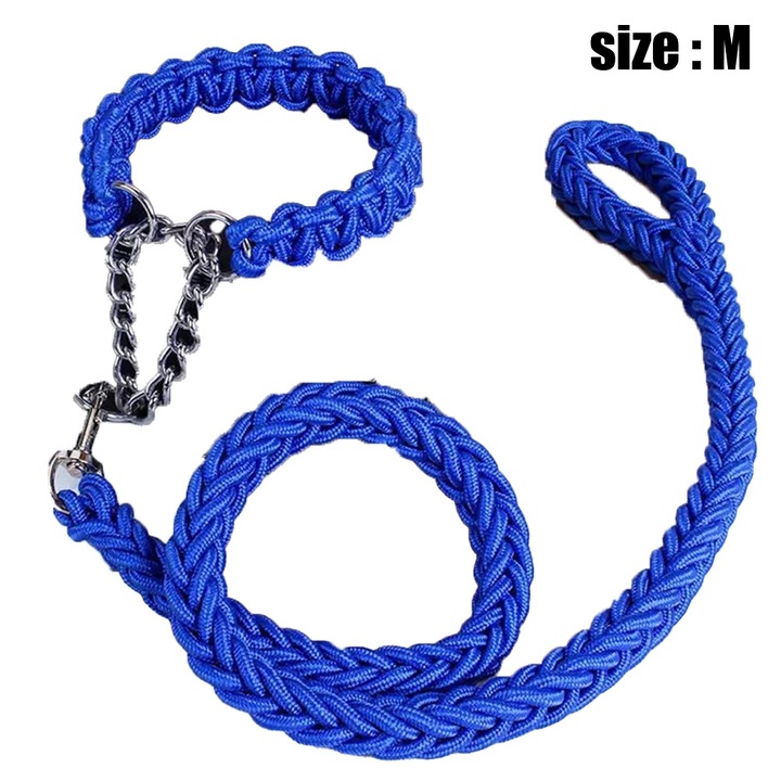 Комплект нашийник и каишка за куче, Peysaitr, син, M