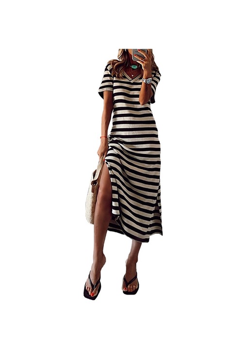 Női ruha Jormftte, fekete/fehér, mintás, sliccelt dizájn, poliészter, S INTL