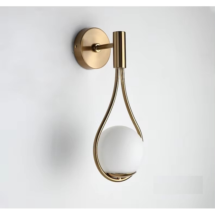 Aplica de perete, lacrima, dulie E14, 1 glob alb, 230V, auriu