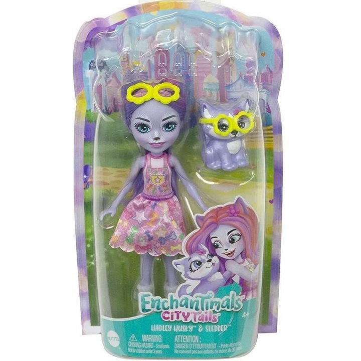 Комплект кукла Mattel Enchantimals Hadley Husky, С аксесоар Sledder, 15 см