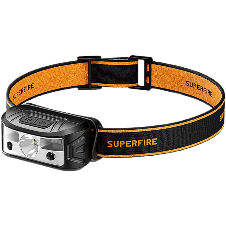 Челник Superfire HL05-M, мултифункционален сензор, зареждане Type-C, 5 режима на светене, IP44, черен