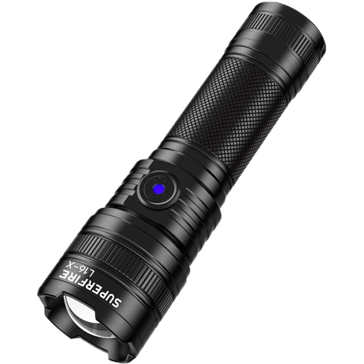 Фенер Superfire L16-X, LED 7W, 1700mAh, зареждане Type-C, 5 режима на светене, черен
