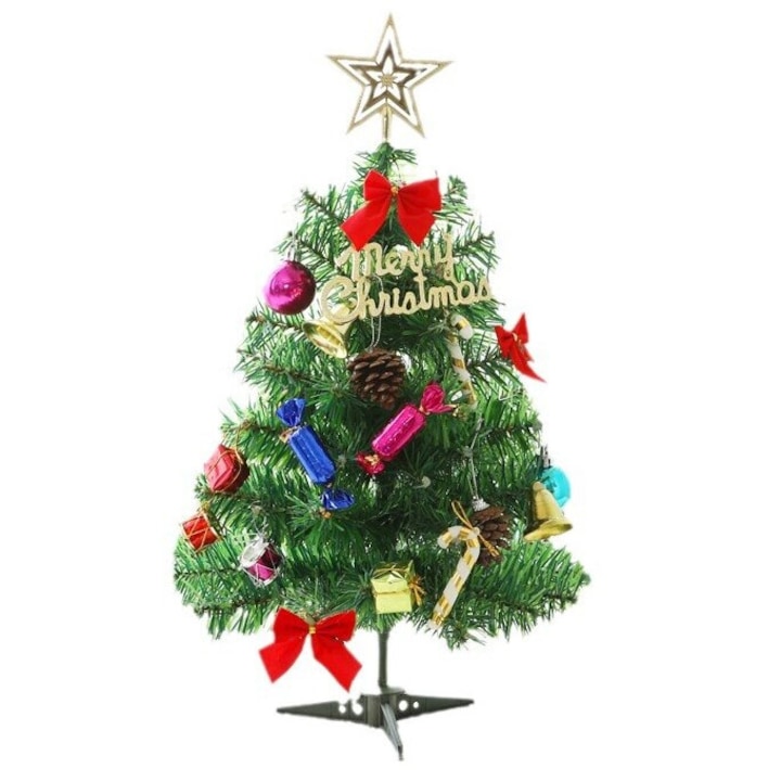 Коледна елха малка изкуствена със звезда, панделки, украса Baubles 50см