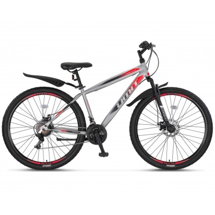 Bicicleta MTB-HT 27.5" UMIT Faster 2D, cadru otel 18", frane pe disc, 21 viteze, argintiu/rosu