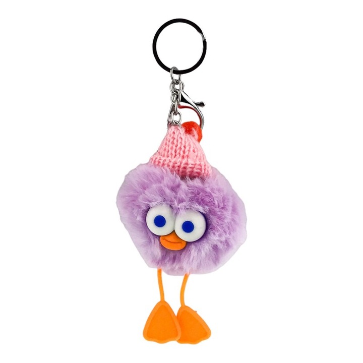 Kulcstartó textil anyagból, bagoly, 6X12 cm lila