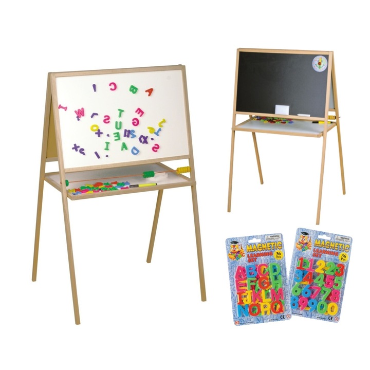 Образователна дъска Baczek, двойна, магнитна, 107x66x5 см, многофункционална, черен/бял