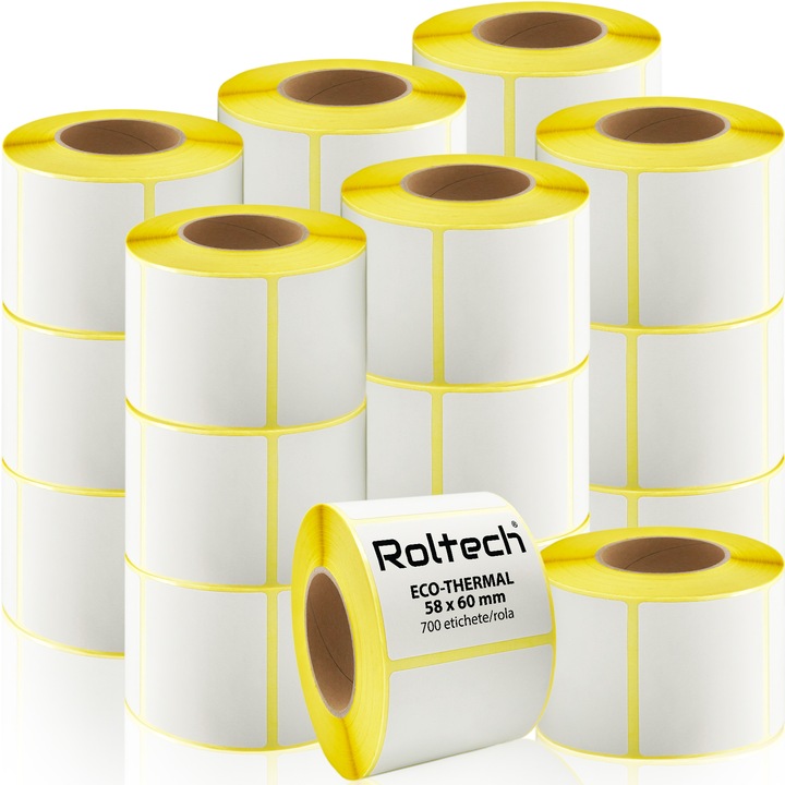 Комплект от 20 термоетикетни ролки ROLTECH®, 58 x 60 mm, 700 етикета/ролка, Самозалепващи етикети