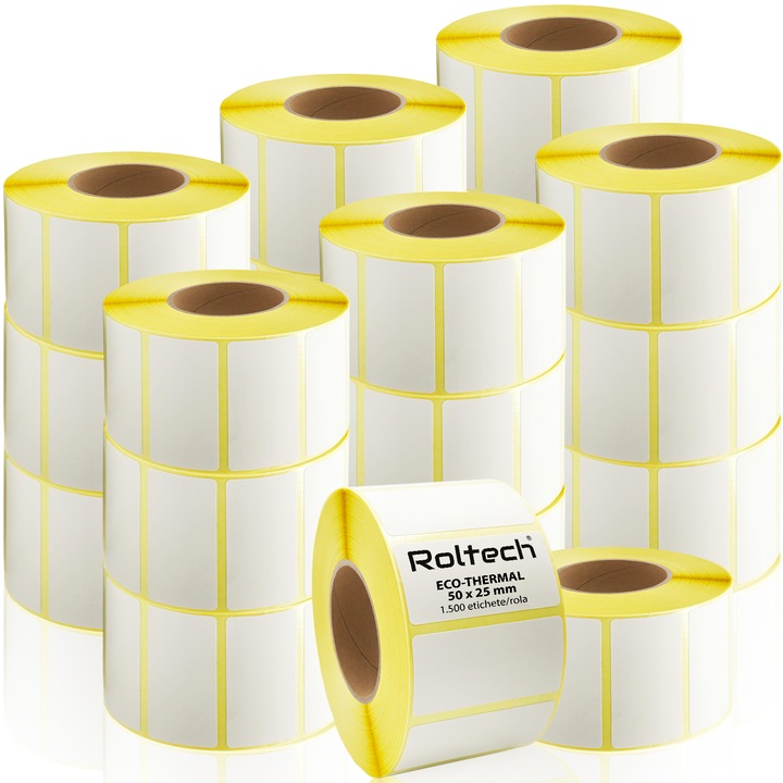 20 db-os ROLTECH termikus címketekercs készlet, 50 x 25 mm, 1500 címke/tekercs