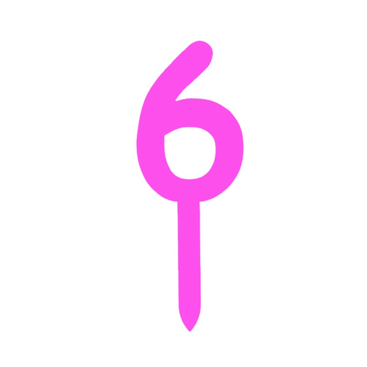 Топер за торта, "6", честит юбилей, 150 Х 56 мм светло лилав