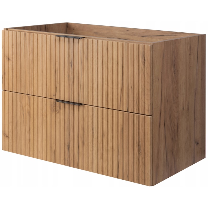 Окачен шкаф за баня Furnidea, 2 чекмеджета с плавно затваряне, MDF, Матово покритие, Крафт, 80x57x46 см