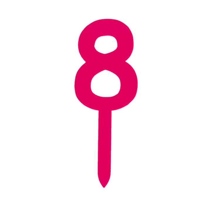 Топер за торта, "8", честит юбилей, 150 Х 57 мм малиново розов