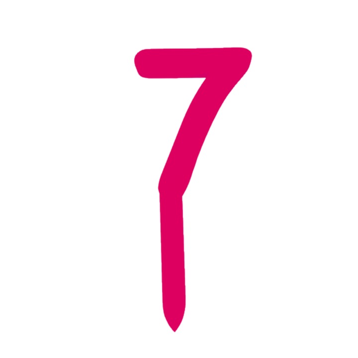 Топер за торта, "7", честита годишнина, 150 Х 64 мм малиново розов