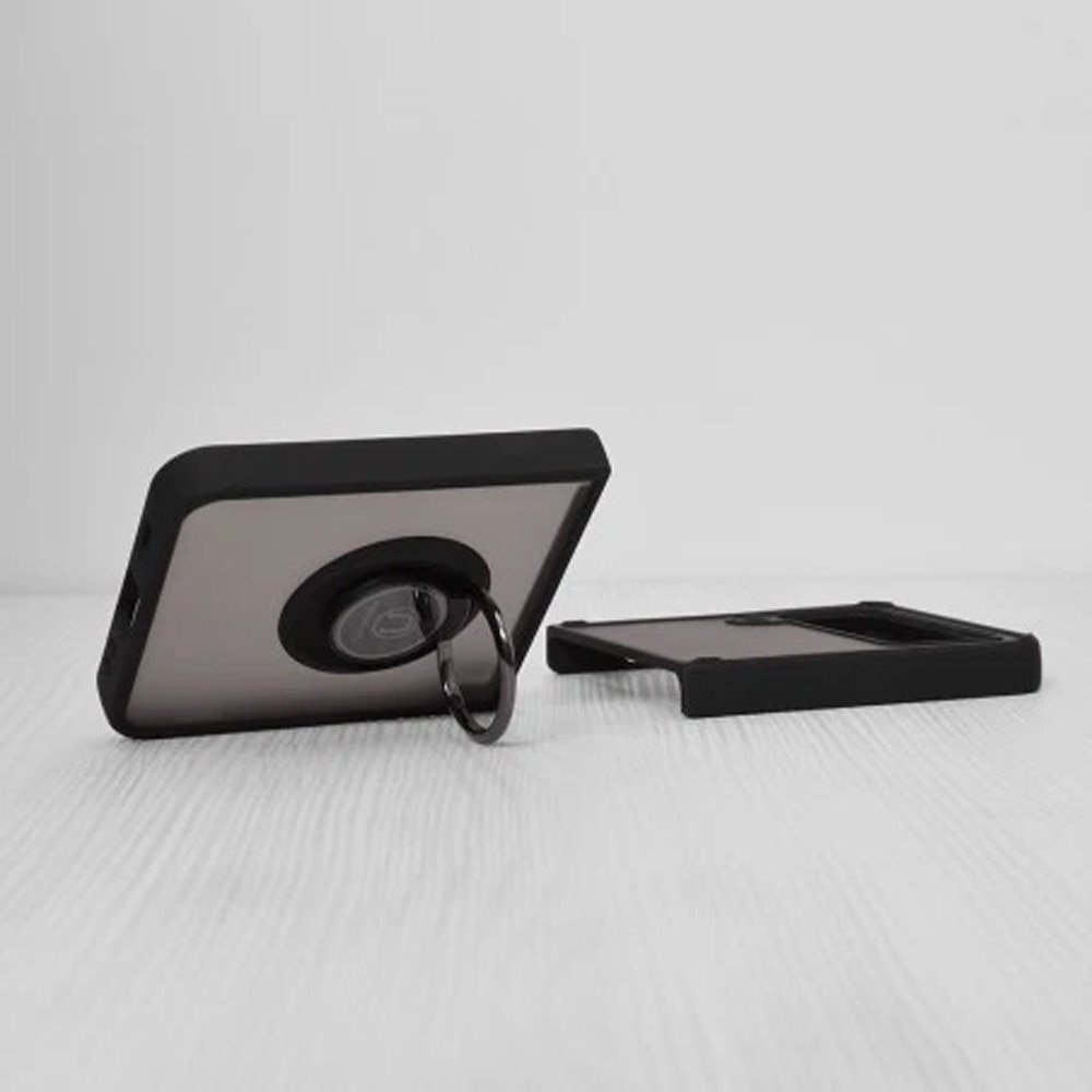 Husa Sheen cu Bumper TPU pentru Samsung Galaxy Z Flip7 / Flip 7, Inel Glinth, AntiShock, Ring-type Popsocket, SuperLithe, 360° Rotation, Ultra Protection Tech, 120° Tilting, Negru