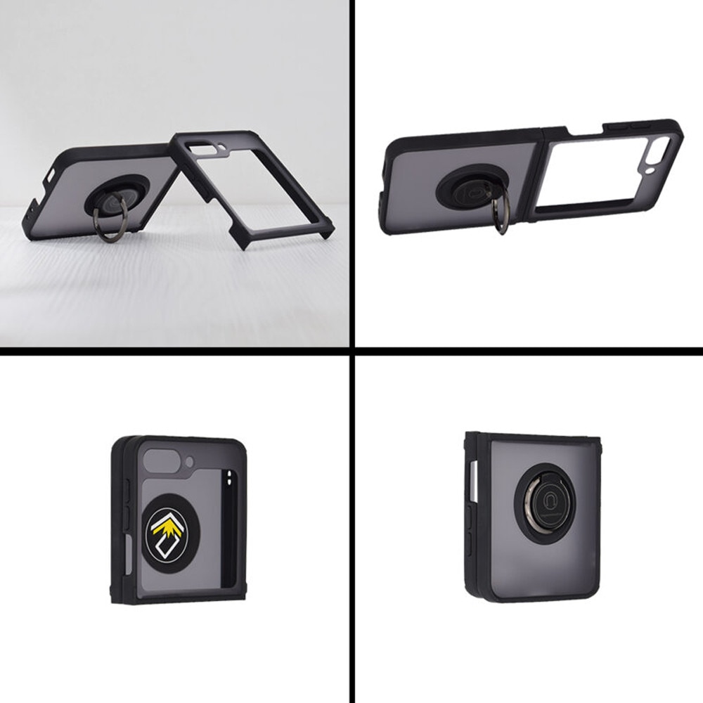 Husa Sheen cu Bumper TPU pentru Samsung Galaxy Z Flip7 / Flip 7, Inel Glinth, AntiShock, Ring-type Popsocket, SuperLithe, 360° Rotation, Ultra Protection Tech, 120° Tilting, Negru