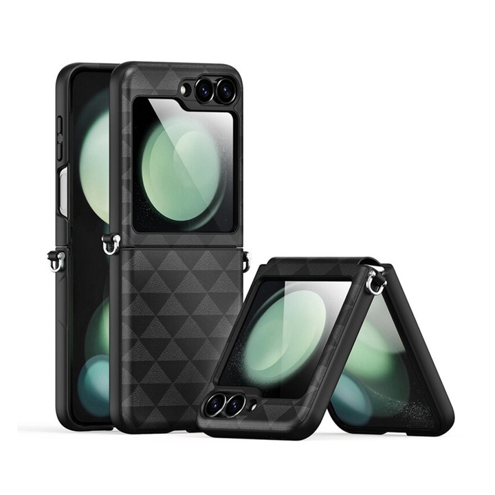 Калъф за Samsung Galaxy Z Flip6 / Flip 6, AntiShock, тънък елегантен дизайн, защита на пантите, PU кожа, безжично зареждане, черен