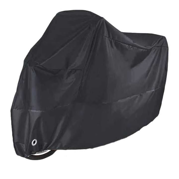 Husa-Prelata protectie impermeabila pentru motocicleta, CAMEANE™ Cu orificiu de blocare, Rezistent la vant, ploaie, praf, murdarie, raze UV si zapada, Usor de utilizat si de transportat, 190T, XL, Negru