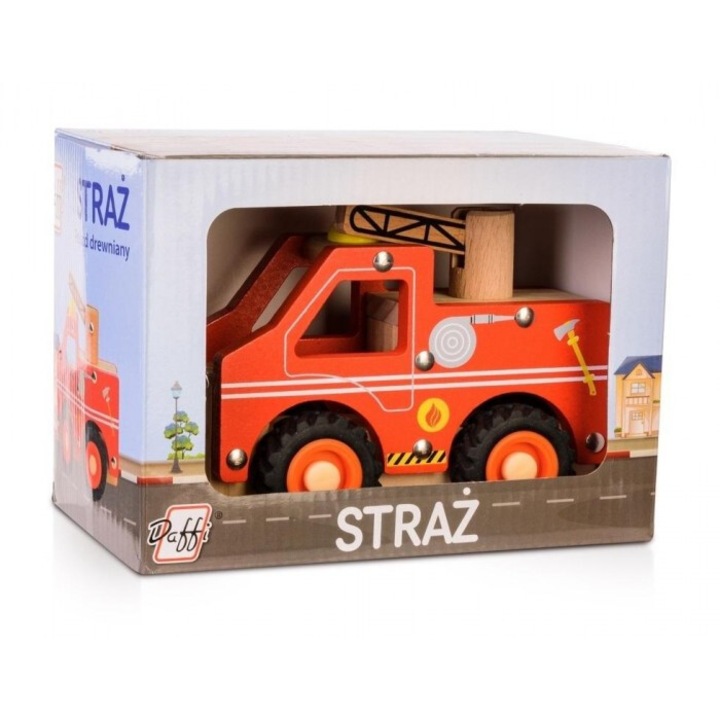 Детска кола, Daffi, дърво, гумени колела, червена