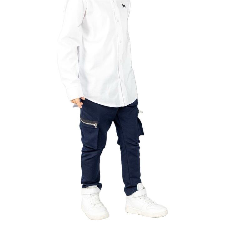 Pantaloni casual pentru baieti, material tip jerseu, elastic in talie, Albastru inchis