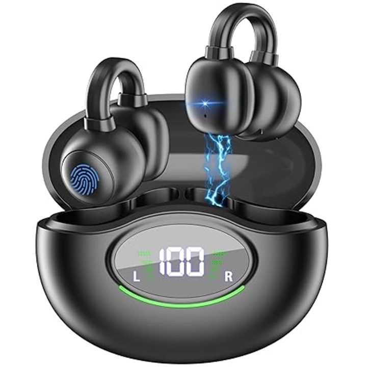 Casti Bluetooth Wireless LUMAUDiO® Pulso cu Bluetooth 5.3 si Autonomie totala pana la 25h Negru