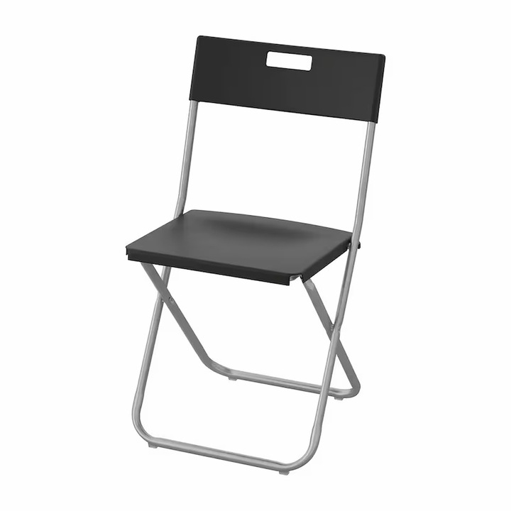 Scaun pliant cu spatar, Yupy®, 78x37 cm, otel/strat anticoroziv, orificiu agatare, pliabil, suprapozabil, negru