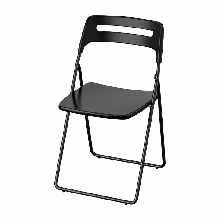Összecsukható szék, 76x39x45 cm, acél korróziógátló bevonattal, függőtámasz, kényelmes, fekete