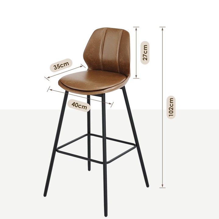 Scaune bar, Cu spatar si suport pentru picioare, Cadru metalic, Maro