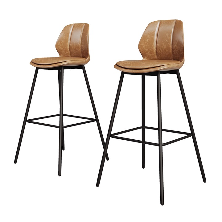 Бар столове, С облегалка и поставка за крака, Метална конструкция, PU, ​​​​‎35x40x108 см, Кафяв