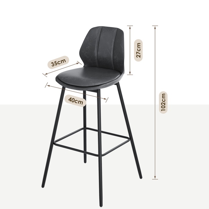 Scaune bar, Cu spatar si suport pentru picioare, Cadru metalic, Negru