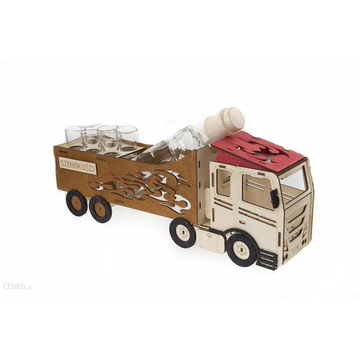 Anapol TIR dekantáló készlet, 0,5l 6 pohárral, minőségi üveg, fa tartó, bézs