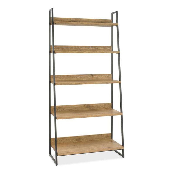 Etajera Livinhill Indus IN29-5, lemn de stejar, picioare metalice, natural/negru, 90x43x190cm