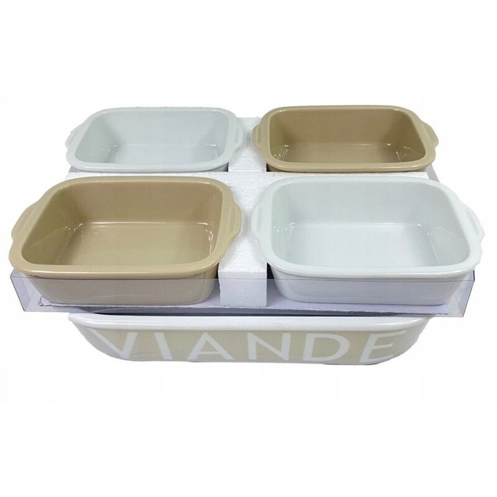 Szett, 2l, Kesi, 4 x tál 500ml, porcelán, barna/fehér