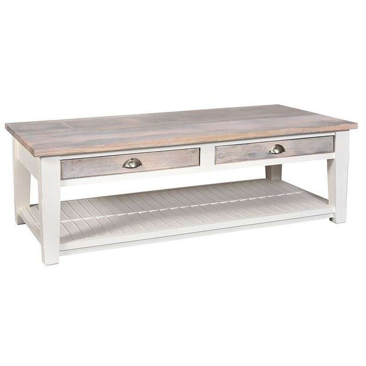 Холна маса Belldeco Bristol, манго и акациево дърво, MDF, антично бяло, 60x120 см