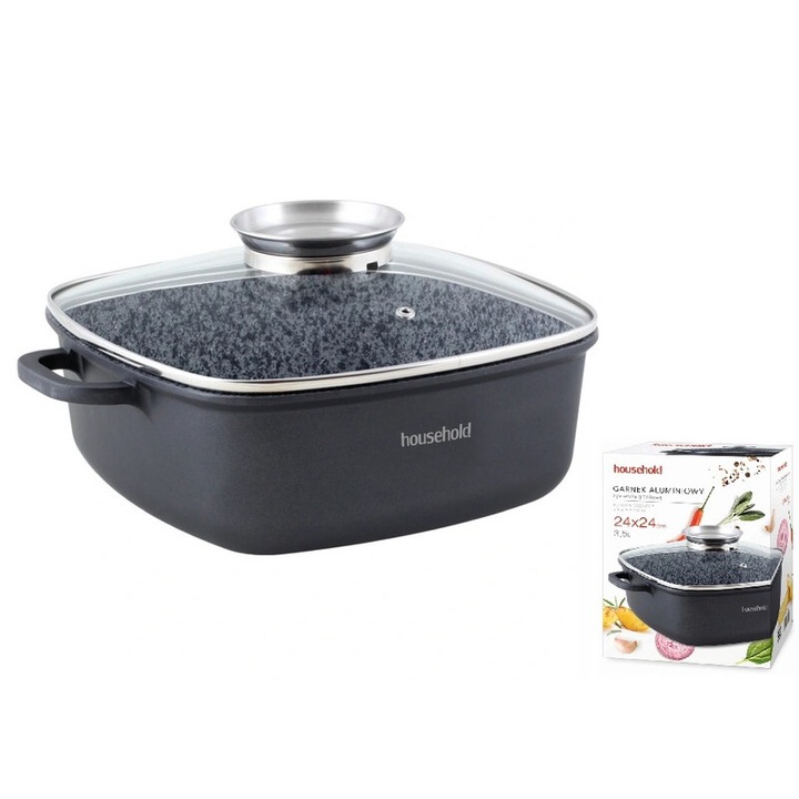 Háztartási edény fedővel, gránit fedővel, 3,5L, minden típusú főzőlaphoz, 24cm