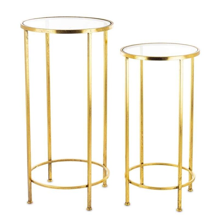 Комплект от 2 помощни маси Art-Pol Gatsby, метал и стъкло, златист, 76x38x38/66x33x33см