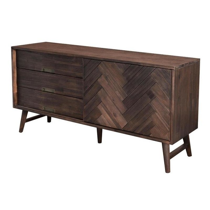 Comoda ASHTON D01, Livinhill, Lemn de salcam, 155 x 75 x 45 cm, Maro inchis