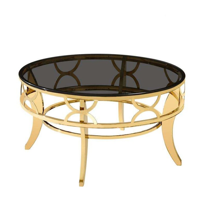 Маса Art-Pol, закалено стъкло/неръждаема стомана, сив / златист цвят, 80x45см