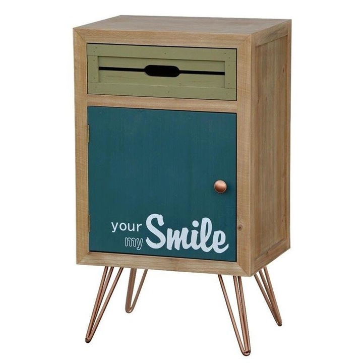 Dulap vintage PORTOFINO 007, Livinhill, Lemn de brad, 40 x 70 x 30 cm, Maro/Verde