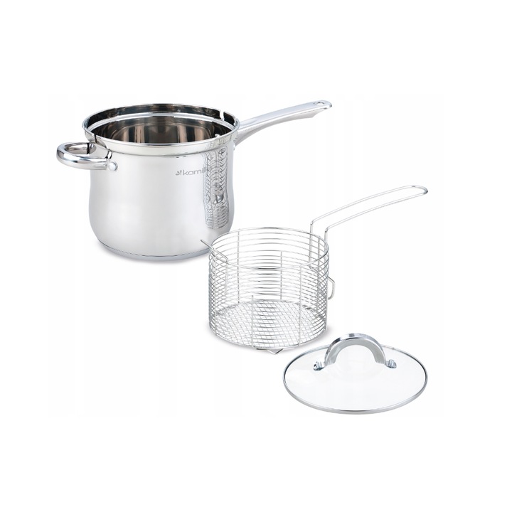 Тенджера за пържене на картофи Kamille, Инокс, 18 см, 3.5L, Сребрист