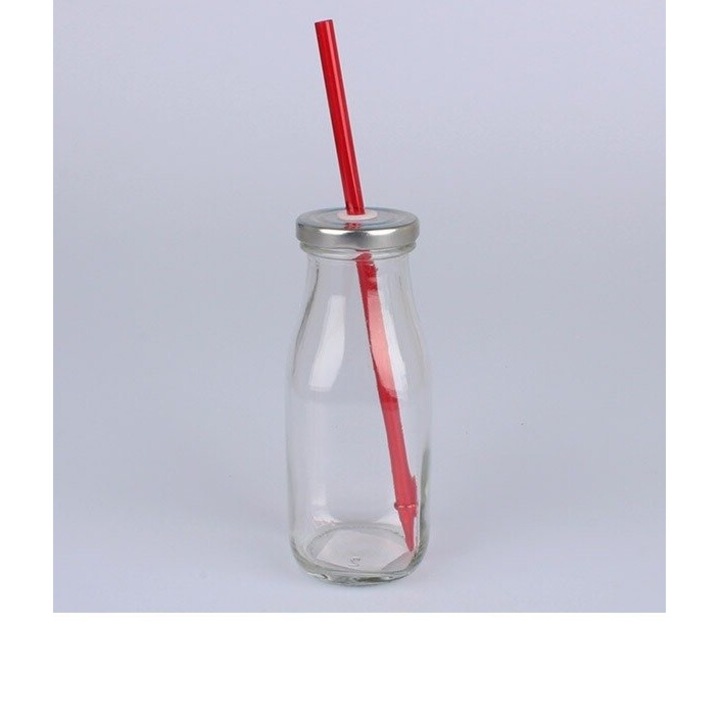 Бутилка за мляко Kesi със сламка, 250 мл, червена