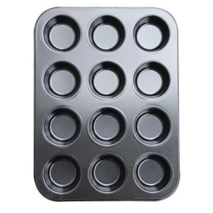 Tava pentru briose Berretti, 12 orificii, 35 cm, antiaderenta, negru