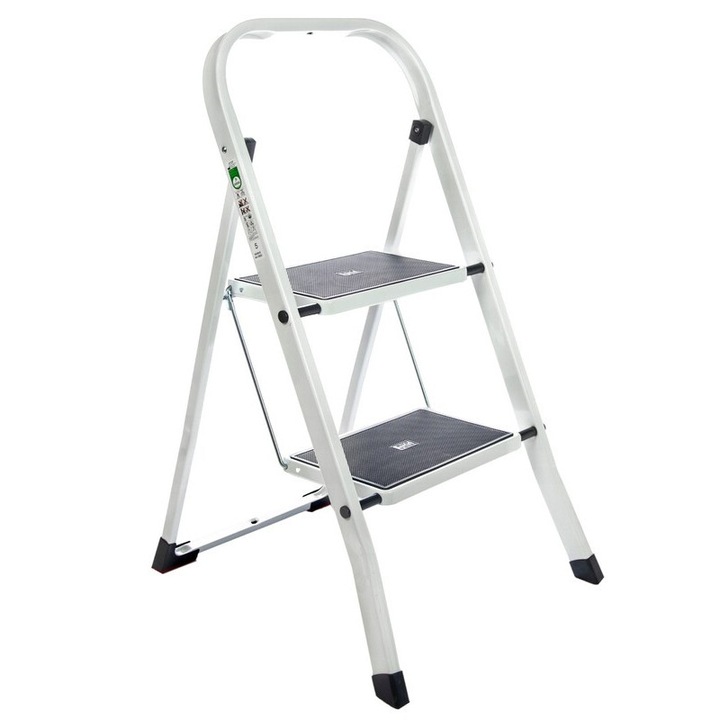 Eurogold munkalétra, 2 lépcsős, ezüst és fekete, 2,5 m