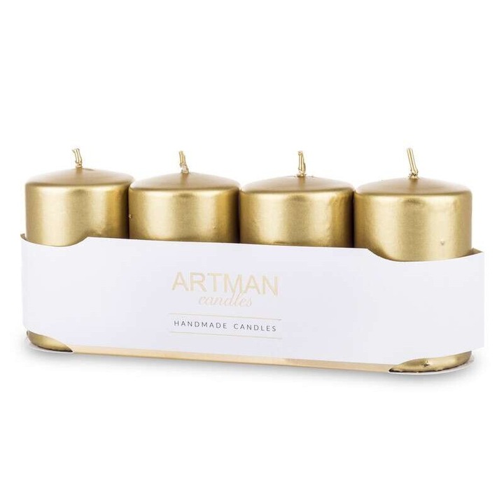 Комплект от 4 свещи Art-Pol, парафин, злато, 9x6x6 см