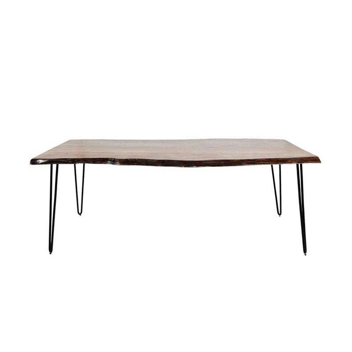 Masa Livinhill AV1781-79, lemn de acacia, picioare de fier, nuc, negru/maro, 99x201x73cm