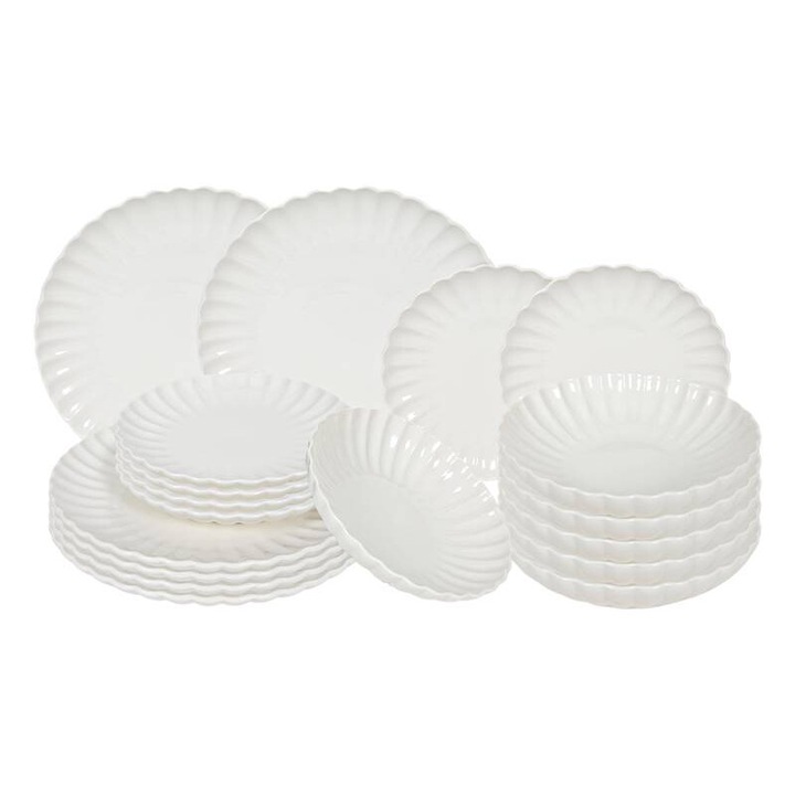 Bögre és pohár készlet MPLCo FLOWER WHITE, kerámia, 18 részes, fehér